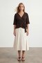 Women's Bitter Brown Double-Breasted Tie-Up Three-Quarter Cuff Sleeves Ottoban Blouse Alc-X15293 - 2