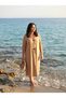 Women's Plus Size Loose Midi Dress with Ring Detail and Double Sleeves, Brown - 5