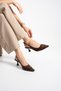 Lorenza Genuine Leather Brown Patent Leather Women's Perforated Thin Heeled Shoes - 3