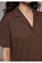 Regular Fit Polo Collar Plain Women's Brown Short Sleeve T-Shirt - 4