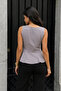 Women's Gray V-Neck Front Buttoned Sleeveless Peplun Blouse Arm-26Y001110 - 2