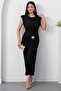 Crew Neck Gathered Side Buckle Dress K-251642 - 6