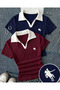 2-Piece Burgundy & Navy Blue Soul Polo Collar Embroidered Gathered Blouse - 2