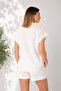 Women's White Short Sleeve Linen Shirt - - 4