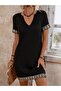 Women's Short Sleeve V-Neck Mini Crepe Dress - 2