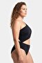 Women's Black Oversized One-Shoulder Mayokini with Gold Buckle - 3