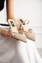 Lacelyn Women's Beige Lace Embroidered Pointed Toe 7 cm Thin Heeled Slippers Shoes