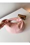 Women's Pink Powder Knot Handle Soft Textured Handbag Modern Croissant Model - 2