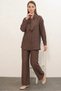 Women's Brown Suit with Scarf Detail - 3