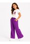 Girl's Colorful Knitted Detailed White T-Shirt and Wide-Leg Pants Summer Two-Piece Set - 3