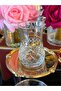 12 Pieces Metal Plate Set for 6 People, Square Sliced Patterned Gold Tea Cup Set 170 ml - 2