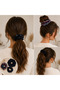 3-Piece Satin Hair Clip Set – Navy Blue Patterned and Solid Color Scrunchie Hair Clips - 2