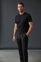 Men's Ottoman Fabric Crew Neck Black T-Shirt - 185 - 2