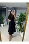 Women's Short Sleeve Crew Neck Bow Brooch Midi Janjan Crepe Dress - 2