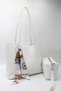 Women's White Large Size Scarf Detailed Handy Hand, Arm and Shoulder Bag with Puppy Detail