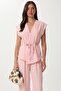 Gold Buttoned Modal Top and Bottom Set Lub0372 Sugar Pink - 3