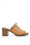 As102 Belt Detailed Thick Heeled Genuine Leather Slippers