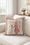 Ottoman Figured Fringed Cushion Cover - Patterned Pillowcase with Cream Tassels and Beige Background - 4