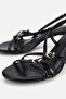 Women's black patent leather gold buckle thin strap low heel sandals - 3