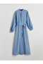 Lcw Modest Blue Judge Collar Belted Linen Blend Shirt Dress - 5
