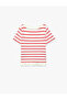 Cotton Crew Neck Short Sleeve Striped T-Shirt with Ruffle Detail - 5