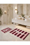 Burgundy Striped Bonjour Written Bath Mat with Dot Base and Velvet Top - 5