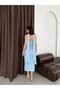 Baby Blue Strapless Heart Neckline Floral Embroidered Midi Evening Dress with Scarf - 7