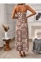 Women's Rope Strap Midi Single Jersey Dress with Cross Tie Detail at the Back and Slit Pattern - 3