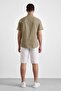 Regular Fit Pocketed 100% Cotton Soft Textured Short Sleeve Men's Khaki Green Shirt - 4