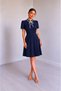 Women's Short Sleeve Collar Lace-Up and Ruffled Midi Crepe Dress