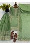 Green Fendy Silk Embroidered Palazzo Set with Dupatta - HRT7819 | Green - 2