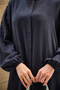 Women's Shirt Collar Midi Length Long Shirt Suit Navy Blue - 5
