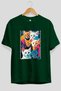 For the Love of Cats 20 Front Cat Printed Green Oversize T-Shirt 100% Cotton Unisex Cat Lover Premium Design