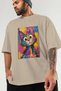 For the Love of Cats 61 Front Cat Printed Beige Oversize T-Shirt 100% Cotton Unisex Cat Lover Premium Design - 3