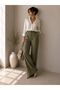 Women's Crepe Front-Washed Fabric Pleated Wide-Leg Trousers - 5