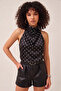 Women's Black Ecru Polka Dot Satin Fabric Halter Neck Backless Trendy Blouse