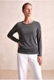 Women's Dark Gray Melange Soft Textured Comfortable Cut 3/4 Sleeve Loose Tunic Blouse Luisa