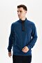 Ar-Ma Men's Half Zipper Sweatshirt Basic Without Print Without Pockets Regular Fit Carbon Brushed Thessaloniki K30554 - 3