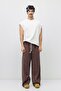 Washable Super Baggy Sweatpants with Stitching Detail - Brown - 5