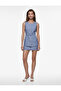 Crew Neck Sleeveless Belted Buttoned Linen Look Layered Vest Dress