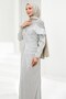 Gray Gathered Front and Shoulder Detailed Janjan Evening Dress - 4