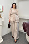 Tensel Modal Fabric Flounce and Belted Blouse and Trouser Set 080 - Beige - 5