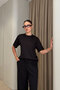 Short Sleeve Imported Fabric Basic Set - Black - 3