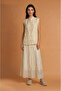 Cream Chinese Collar Floral Appliqué Blouse Skirt Set - 2