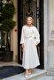 Women's Tulle Fabric Suit with Tie Collar and Ruffles, White - 3