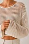 Ecru Openwork Mesh Knit Crop Women's Knitwear Blouse - 3