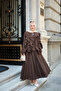 Women's Tulle Fabric Set with Tie Collar and Ruffles, Brown