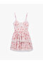 Viscose Fabric Lace Detailed Layered V-Neck Floral Sleeveless Mini Dress - 4
