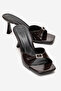 Women's Brown Patent Leather Stone Buckle Square Toe 7 cm Goblet Heeled Slippers Shoes Lorea