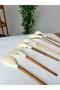 طقم تقديم سيليكون مكون من 6 قطع بمقابض من خشب الأكاسيا - كريمي